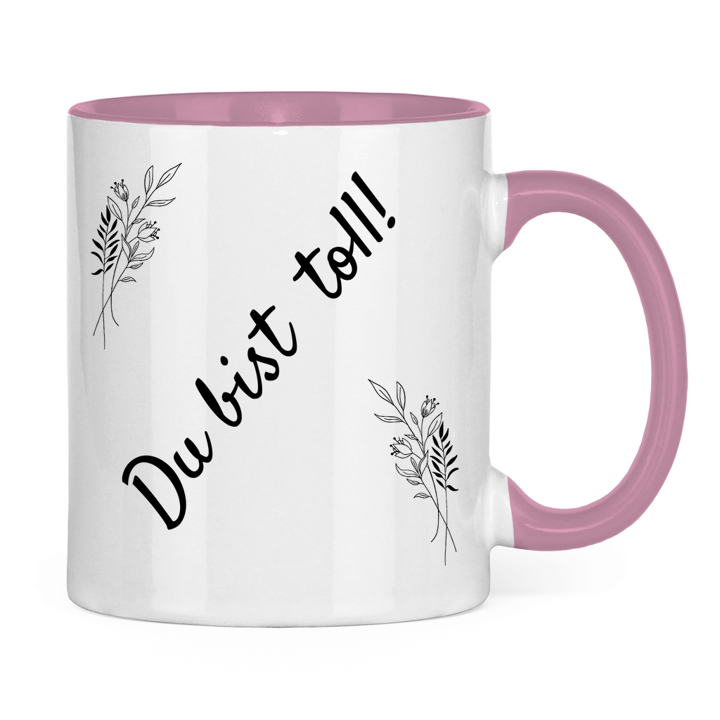 Tasse zweifarbig "Du bist toll" (Blumen-Motiv)