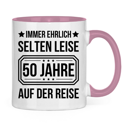 Tasse "Immer ehrlich, selten leise, 50 Jahre auf der Reise"