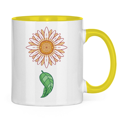 Tasse zweifarbig "Gänseblümchen mit Blatt"