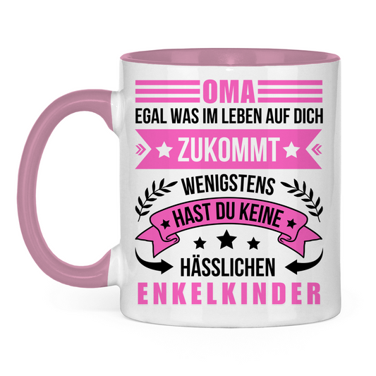 Tasse zweifarbig Oma - Egal was im Leben auf dich zukommt"