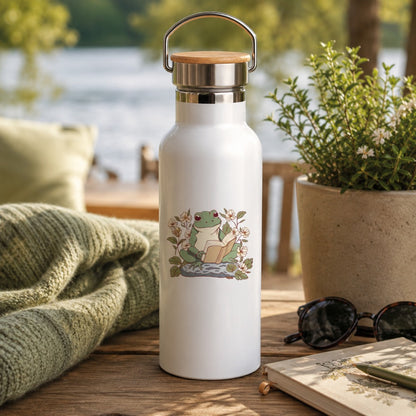 Edelstahl-Trinkflasche "Frosch liest Buch" Lifestylebild