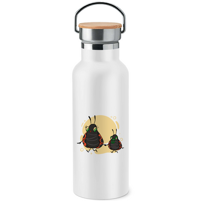 Edelstahl-Trinkflasche mit Bambusdeckel "Marienkäfer Mama und Kind"