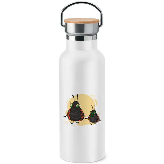 Edelstahl-Trinkflasche mit Bambusdeckel "Marienkäfer Mama und Kind"