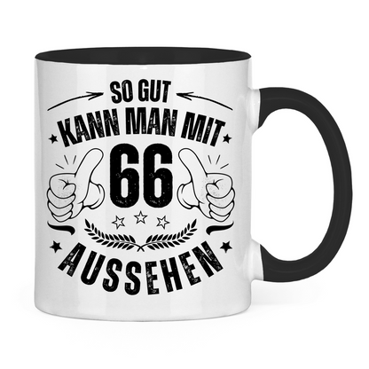Tasse zweifarbig "So gut kann man mit 66 aussehen"