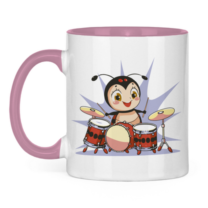 Tasse zweifarbig "Marienkäfer spielt Schlagzeug" pink