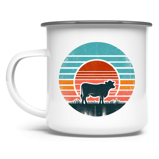 Emaille Tasse "Kuh Retro Motiv" silber