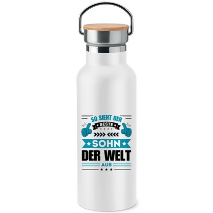 Edelstahl-Trinkflasche mit Bambusdeckel "So sieht der beste Sohn der Welt aus"