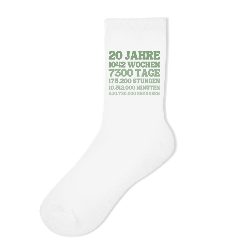 Socken "20 Jahre, 1042 Wochen, 7300 Tage" weiß