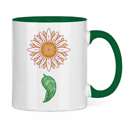 Tasse zweifarbig "Gänseblümchen mit Blatt"