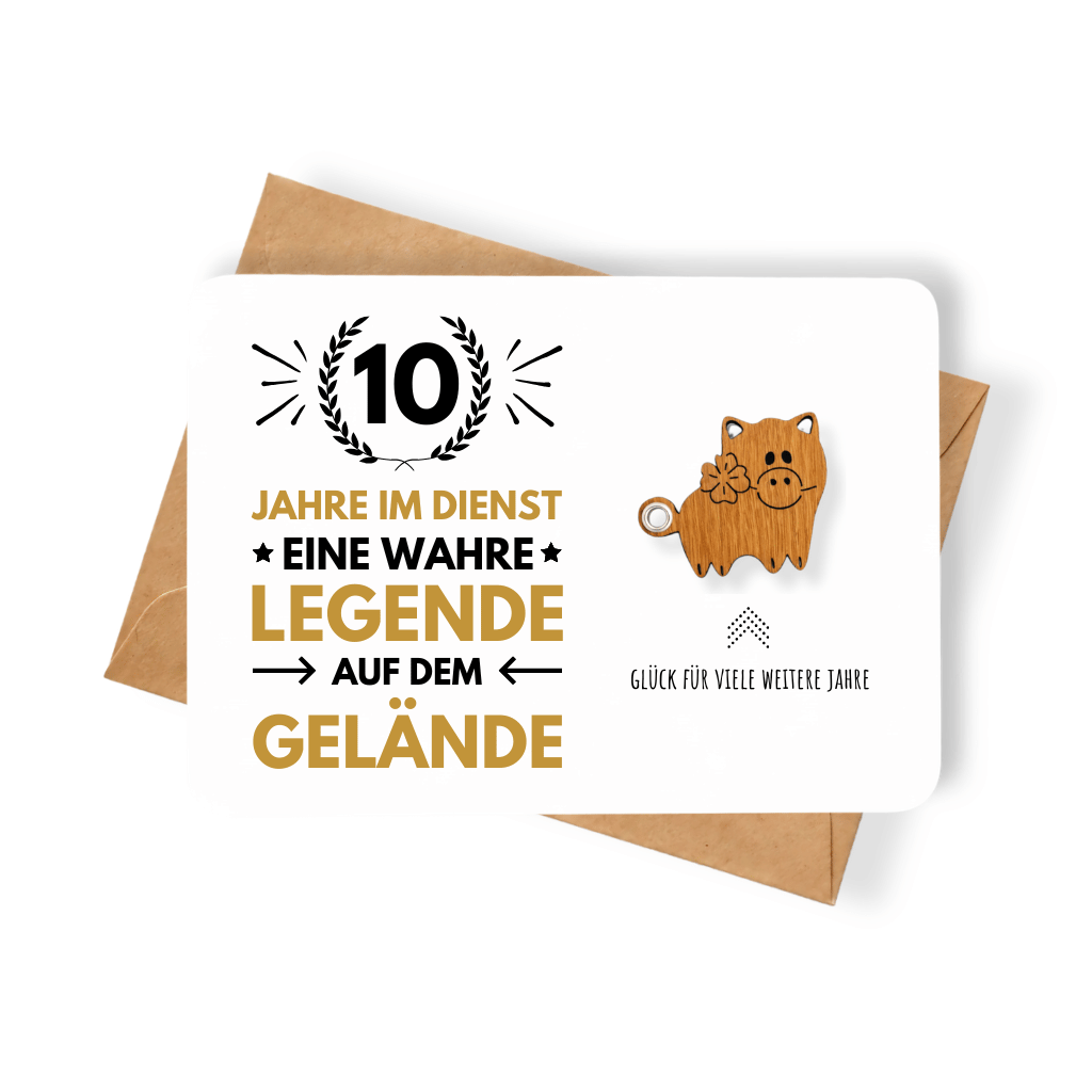 Karte mit Glücksbringer "10 Jahre Dienstjubiläum"