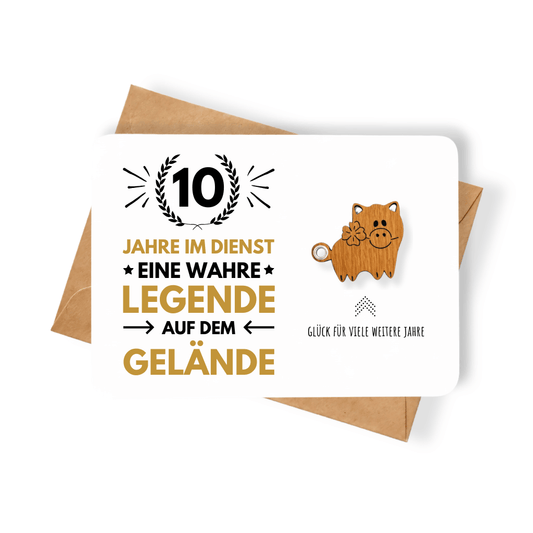 Karte mit Glücksbringer "10 Jahre Dienstjubiläum"