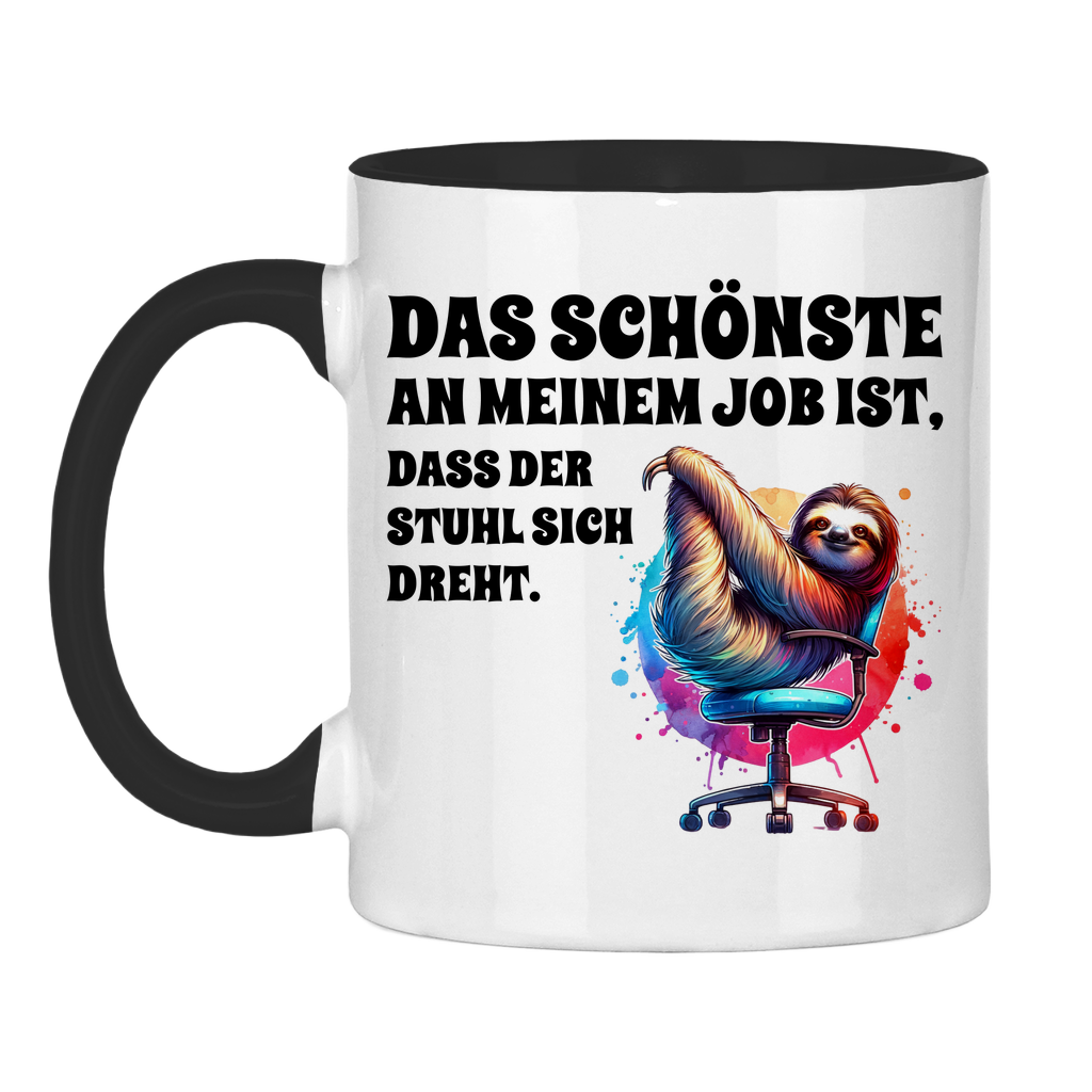 Tasse zweifarbig "Das Schönste an meinem Job ist, dass der Stuhl sich dreht"