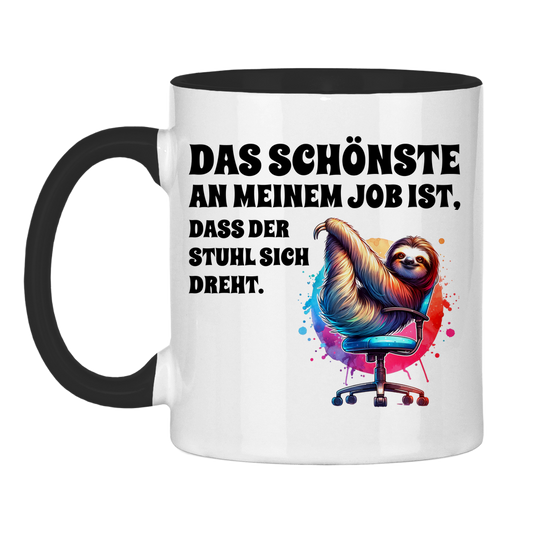 Tasse zweifarbig "Das Schönste an meinem Job ist, dass der Stuhl sich dreht"