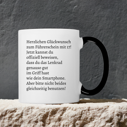 Tasse "Herzlichen Glückwunsch zum Führerschein mit 17!"