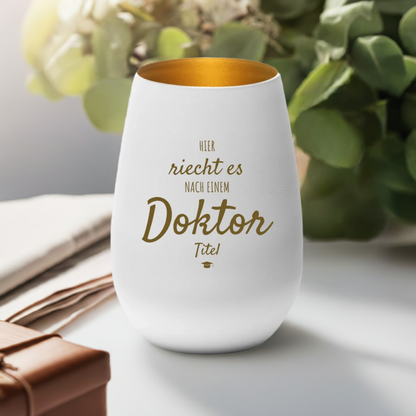 Windlicht "Hier riecht es nach einem Doktortitel"