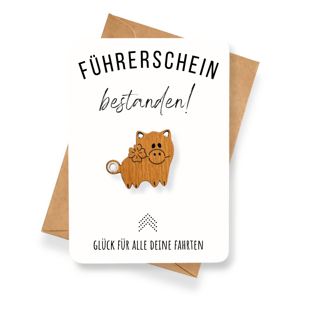 Karte mit Glücksbringer "Führerschein bestanden"