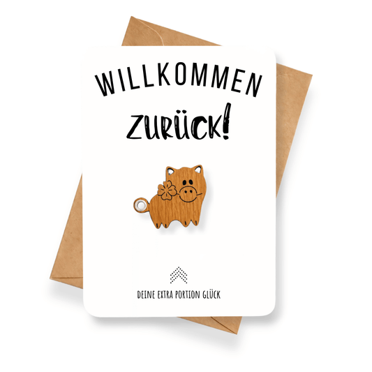 Karte mit Glücksbringer "Willkommen zurück"