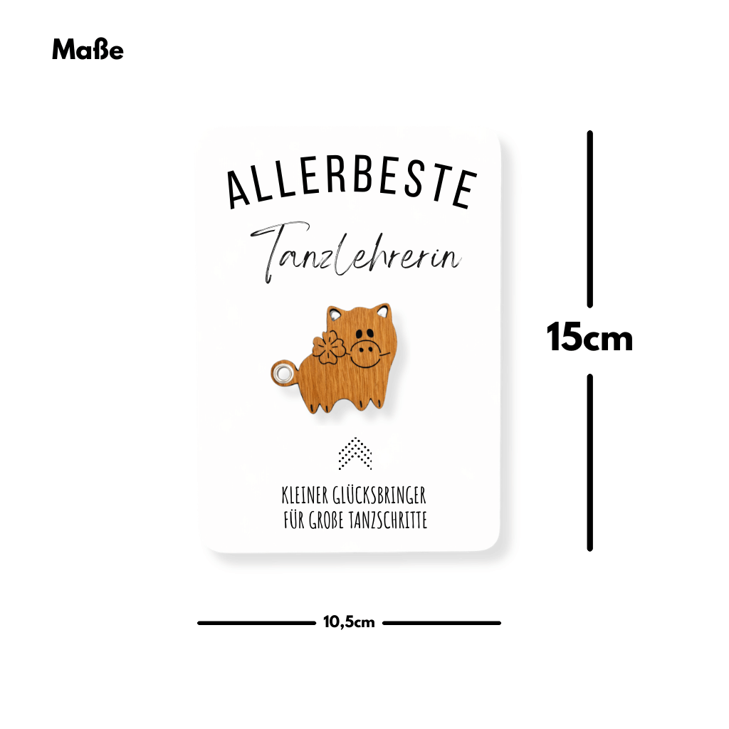Karte mit Glücksbringer "Allerbeste Tanzlehrerin" Maße
