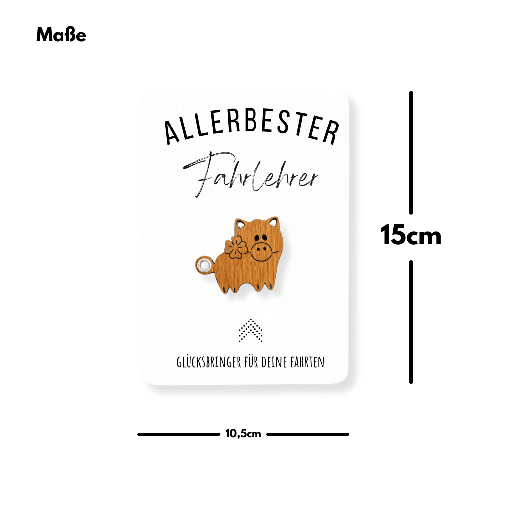 Karte mit Glücksbringer "Fahrlehrer" Maße