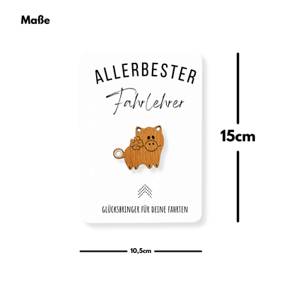 Karte mit Glücksbringer "Fahrlehrer" Maße