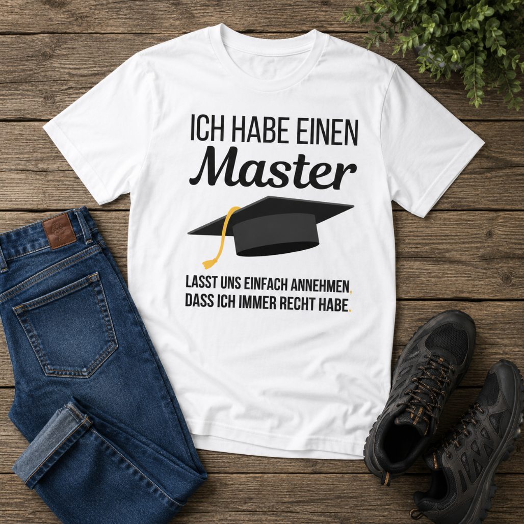 Männer T-Shirt "Ich habe einen Master - Lasst uns einfach annehmen, dass ich immer Recht habe"
