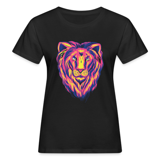 Frauen Bio T-Shirt "Farbenfroher Löwe" - Schwarz