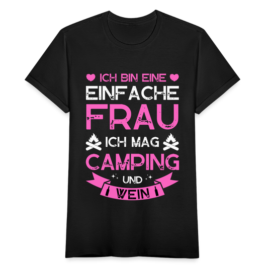 Frauen T-Shirt "Camping und Wein" - Schwarz