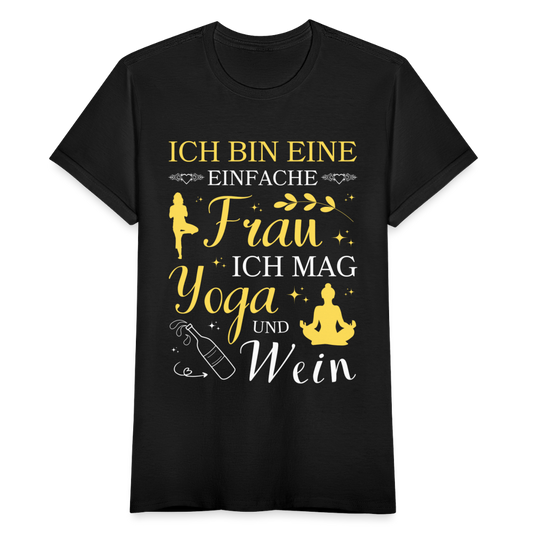 Frauen T-Shirt "Ich mag Yoga und Wein" - Schwarz