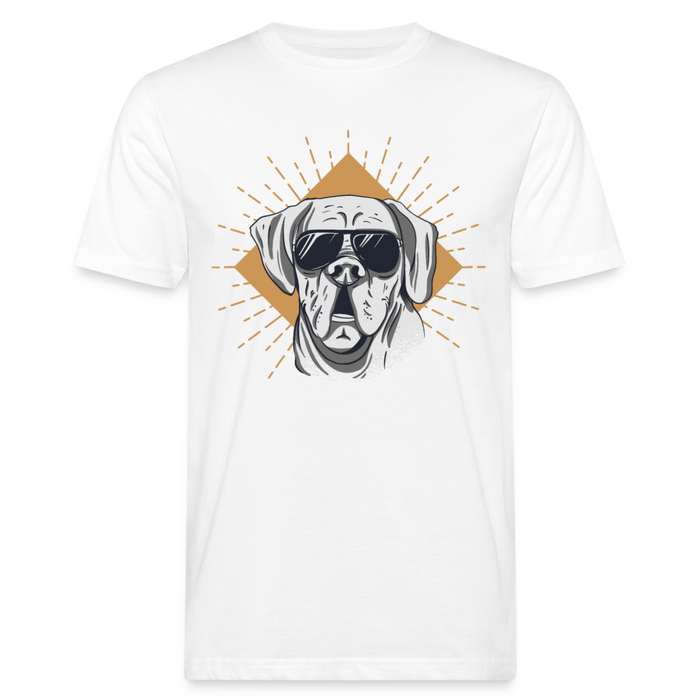 Männer Bio T-Shirt "Cooler Hund mit Sonnenbrille" - weiß