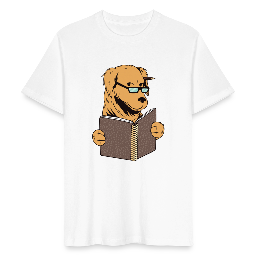 Männer Bio T-Shirt "Hund liest Buch" - weiß