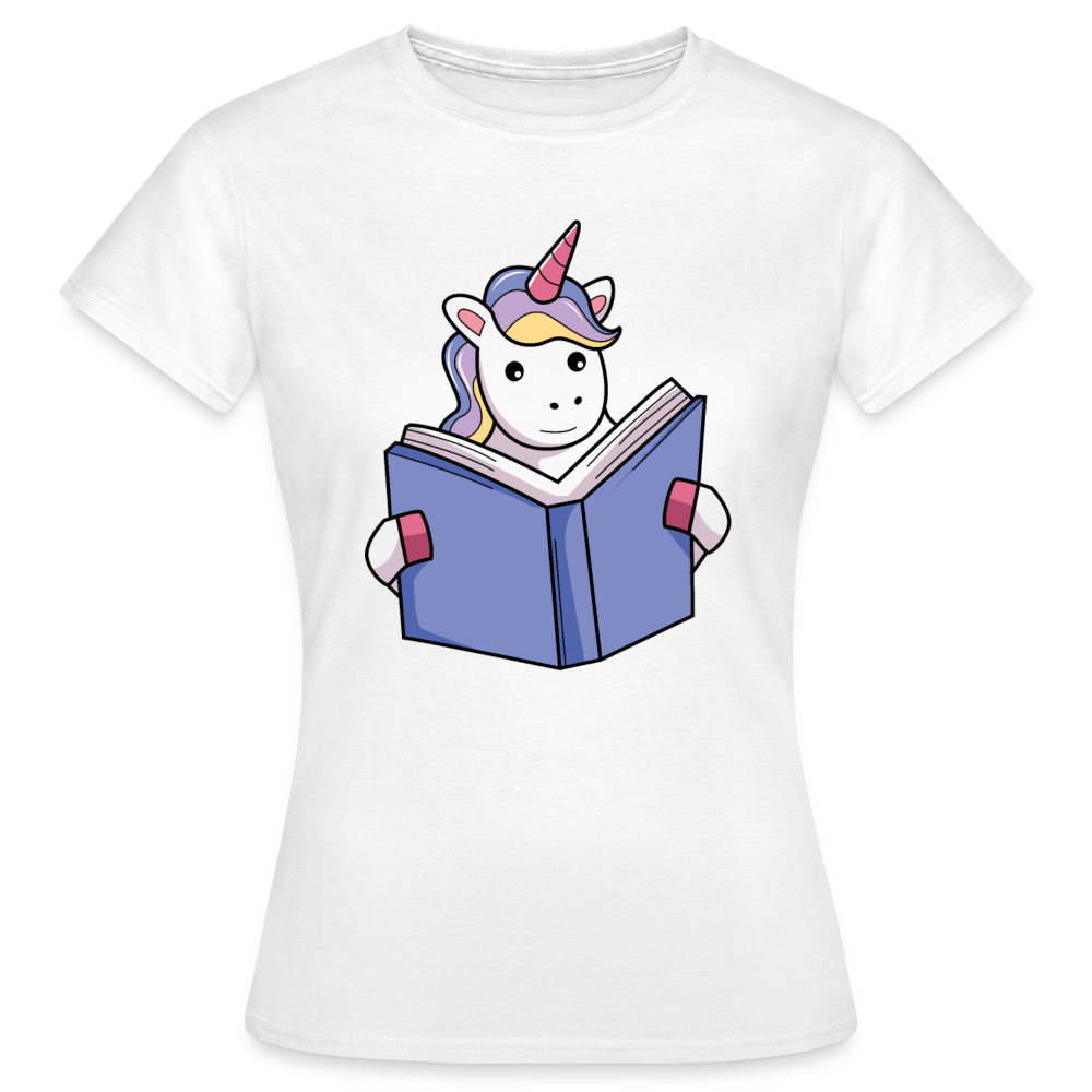 Frauen T-Shirt "Einhorn liest Buch" - weiß