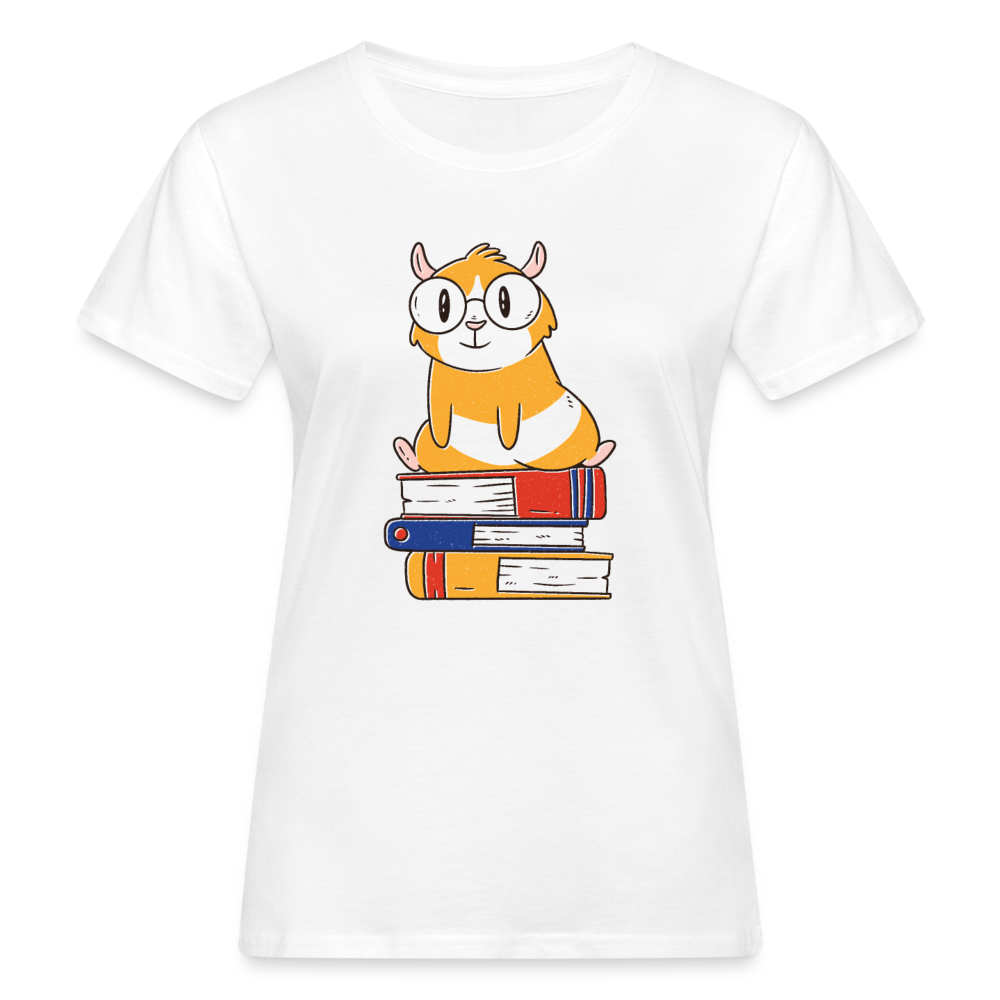 Frauen Bio T-Shirt "Meerschweinchen mit Büchern" - weiß