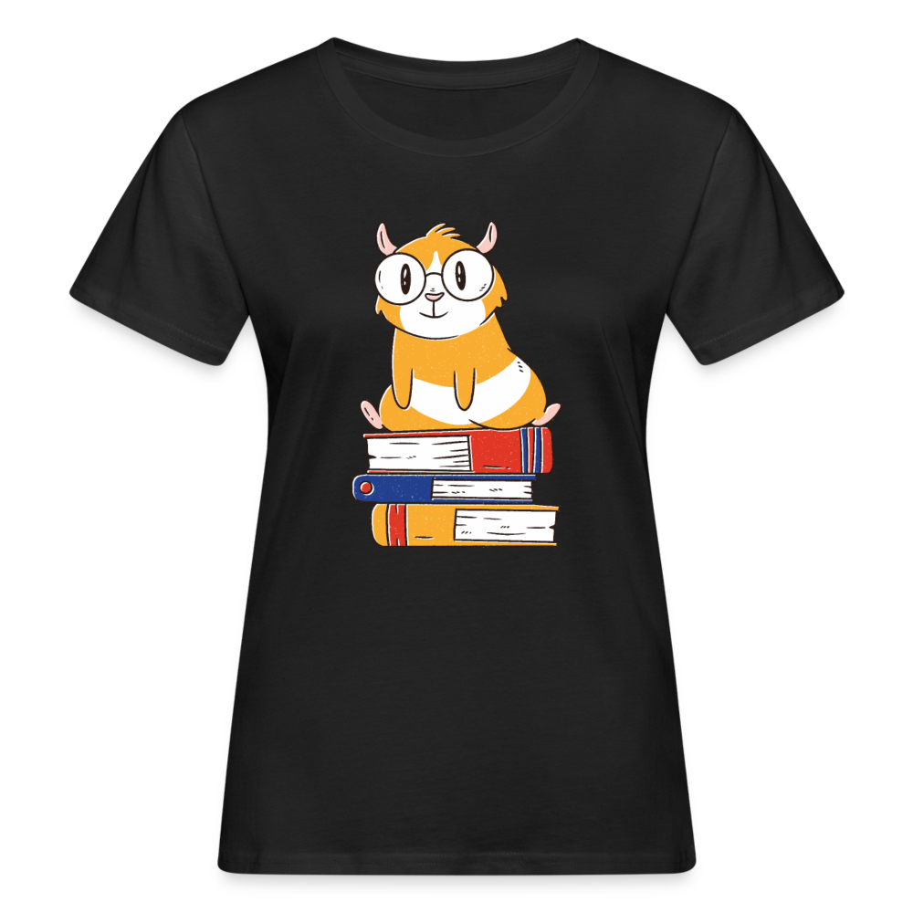 Frauen Bio T-Shirt "Meerschweinchen mit Büchern" - Schwarz