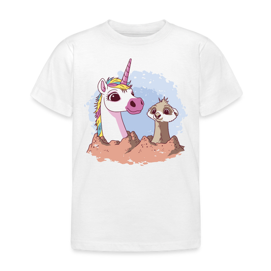 Kinder T-Shirt "Einhorn mit Erdmännchen" - weiß