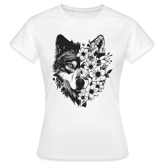 Frauen T-Shirt "Wolf mit Blumenmotiv" - weiß