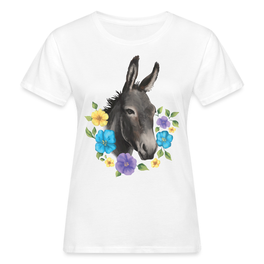 Frauen Bio-T-Shirt "Esel mit Blumen" - weiß