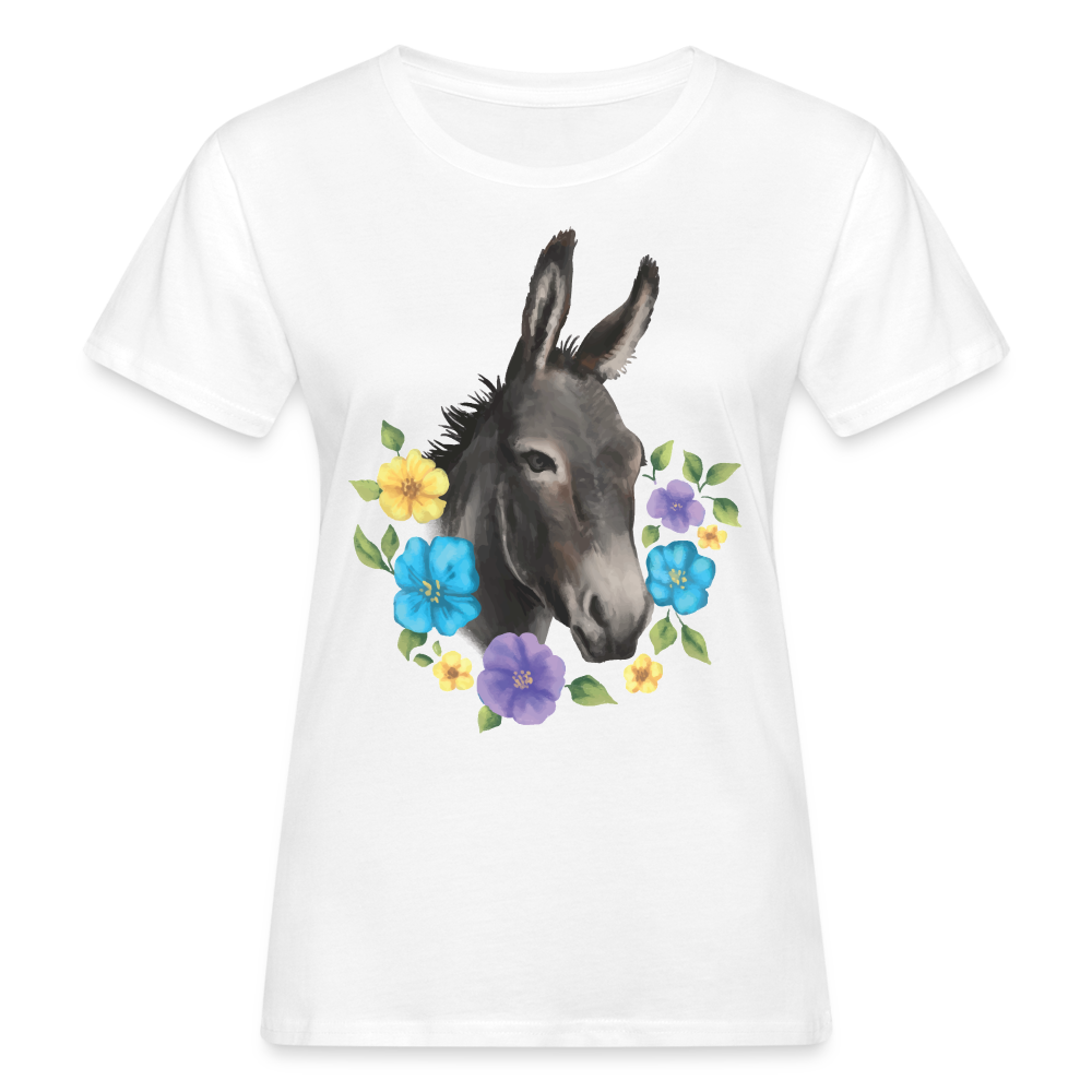 Frauen Bio-T-Shirt "Esel mit Blumen" - weiß