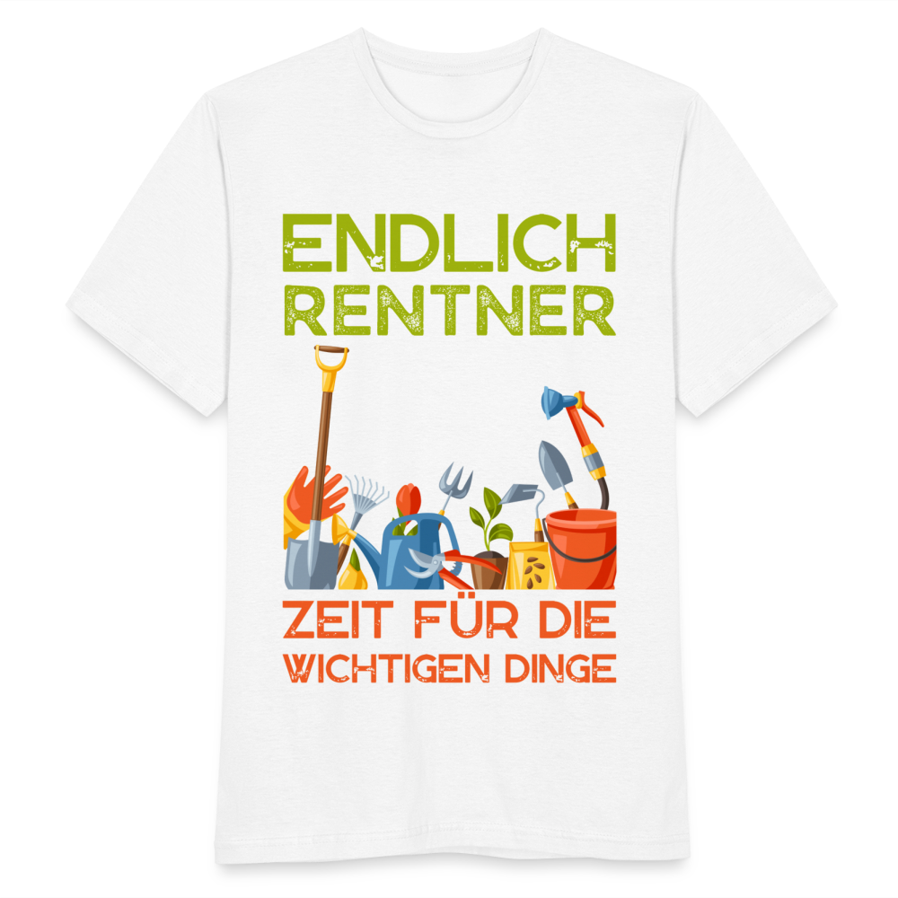 Männer T-Shirt "Endlich Rentner - Zeit für die wichtigen Dinge - Garten" - weiß
