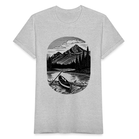 Frauen T-Shirt "Kanu und Berglandschaft" - Grau meliert