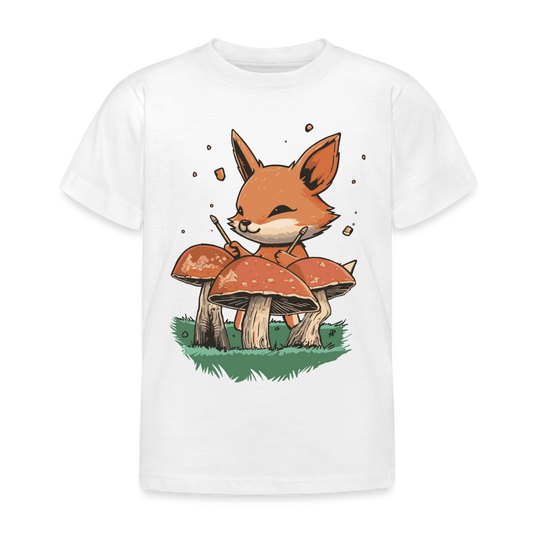 Kinder T-Shirt "Fuchs spielt mit Pilzen" - weiß