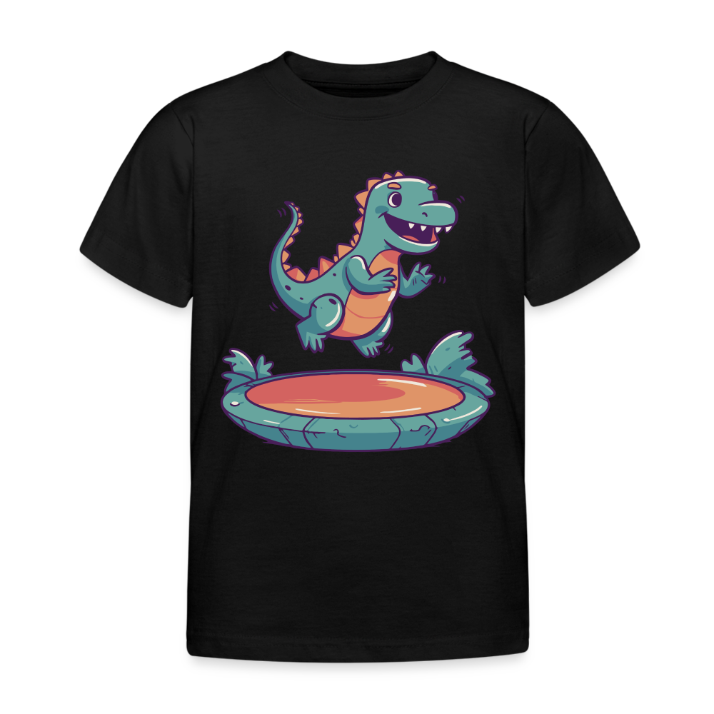 Kinder T-Shirt "Dinosaurier springt auf dem Trampolin" - Schwarz