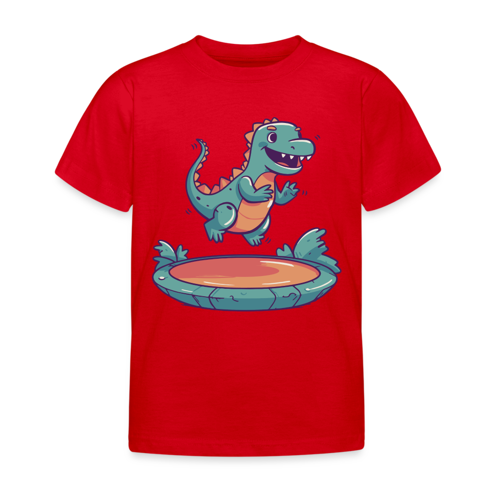 Kinder T-Shirt "Dinosaurier springt auf dem Trampolin" - Rot