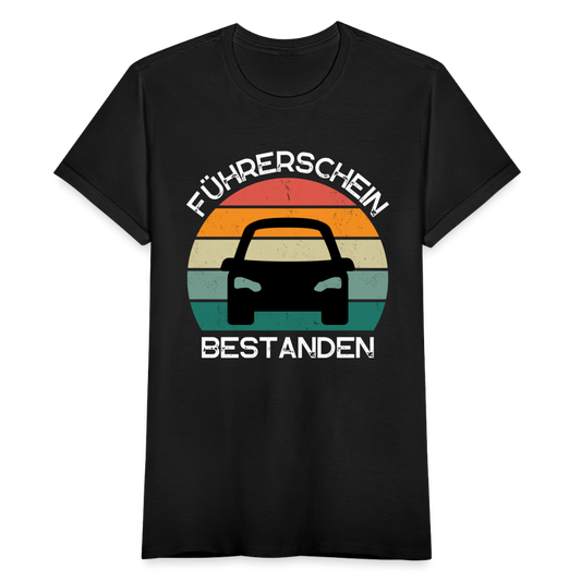 Frauen T-Shirt "Führerschein bestanden" (Sonnenuntergang) - Schwarz