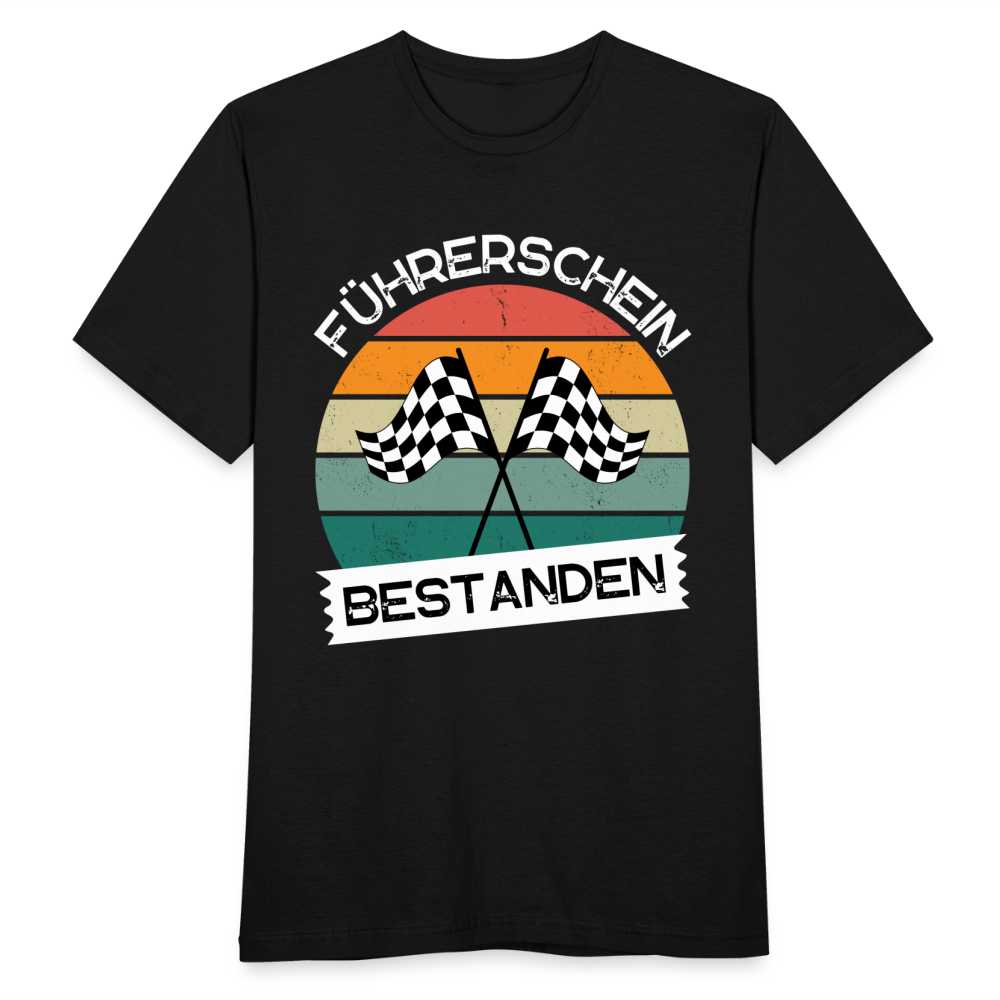 Männer T-Shirt "Führerschein bestanden" (Zielflaggen) - Schwarz