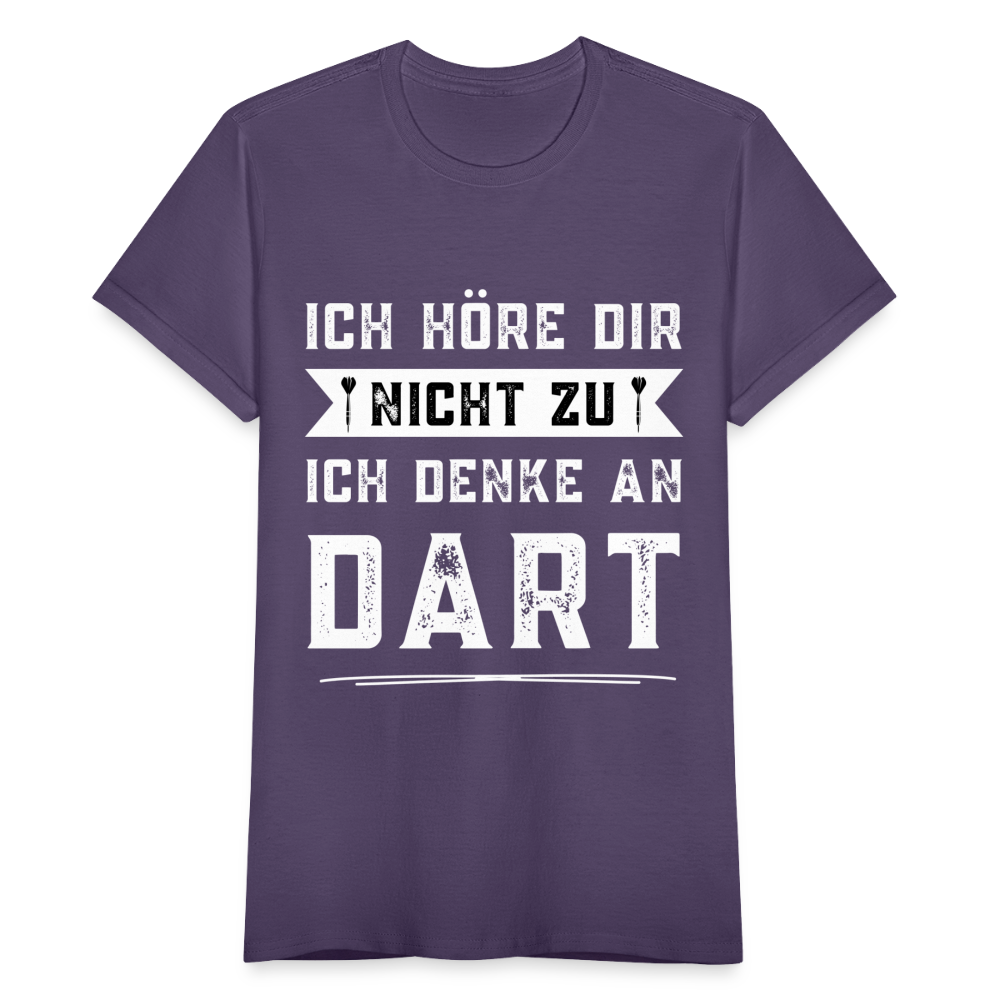 Frauen T-Shirt "Ich höre dir nicht zu, ich denke an Dart" - Dunkellila