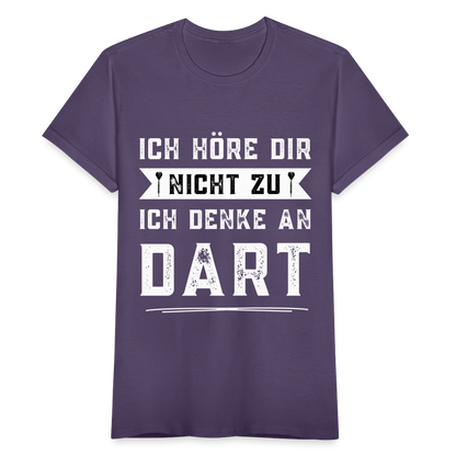 Frauen T-Shirt "Ich höre dir nicht zu, ich denke an Dart" - Dunkellila