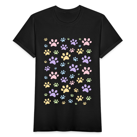 Frauen T-Shirt "Hundepfoten Muster" - Schwarz