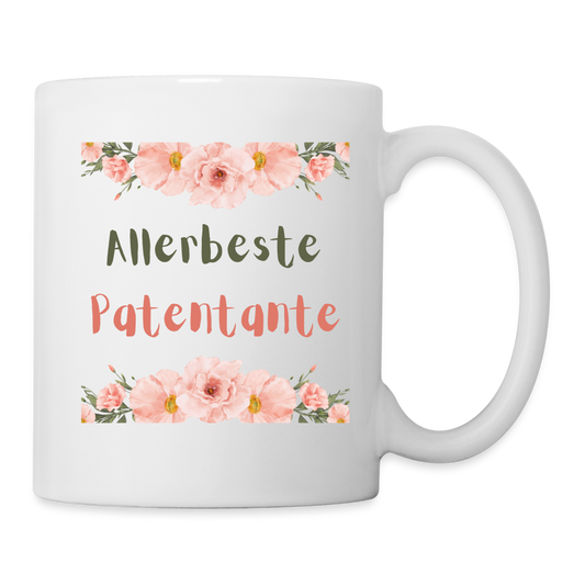 Tasse "Allerbeste Patentante" (Blumenmotiv) - weiß