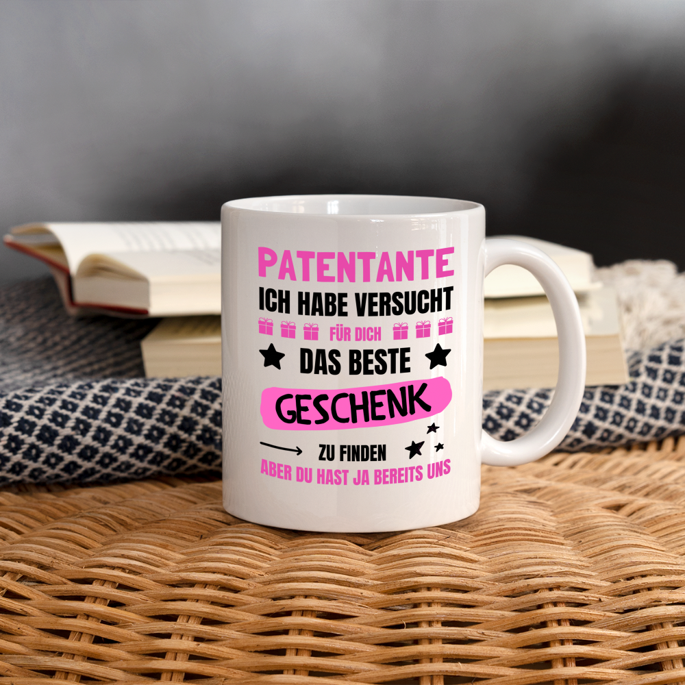 Tasse "Patentante ich habe versucht für dich das beste Geschenk zu finden" - weiß