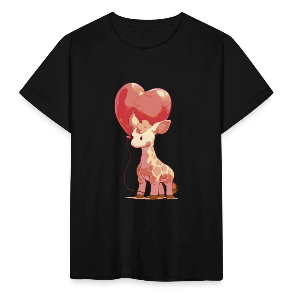 Kinder T-Shirt "Giraffe mit Herzballon" - Schwarz